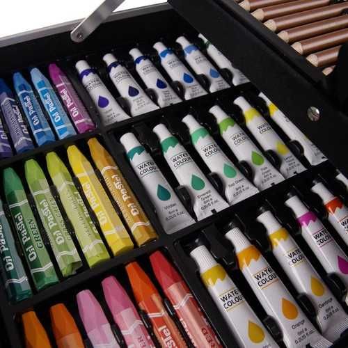 Детски комплект за рисуване и оцветяване Maaleo, 144 части, в куфарче