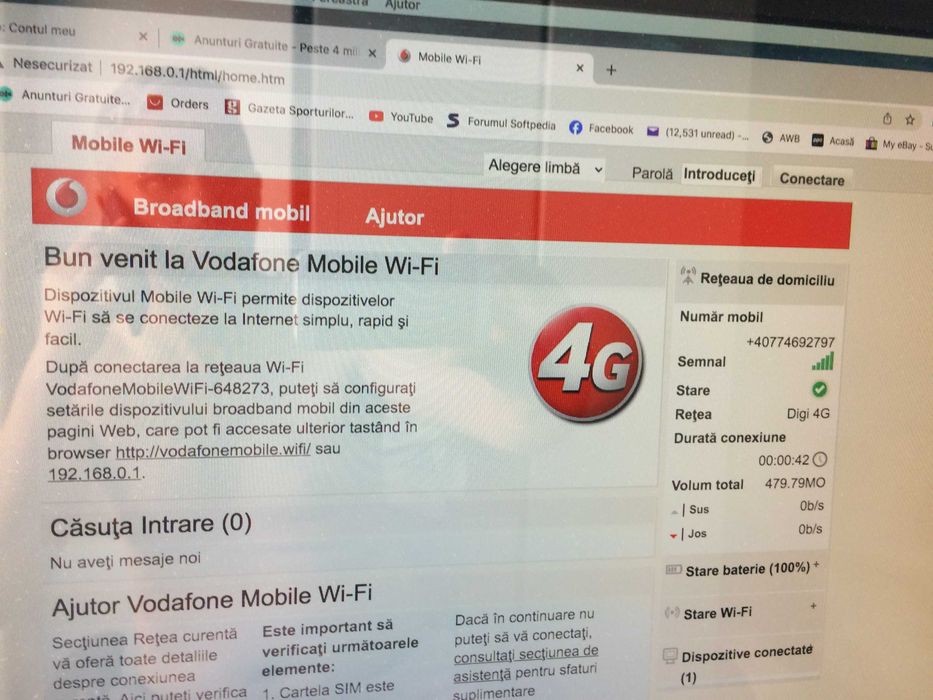 Hotspot mobil 4G Vodafone R210 functional si decodat.Cititi anuntul.