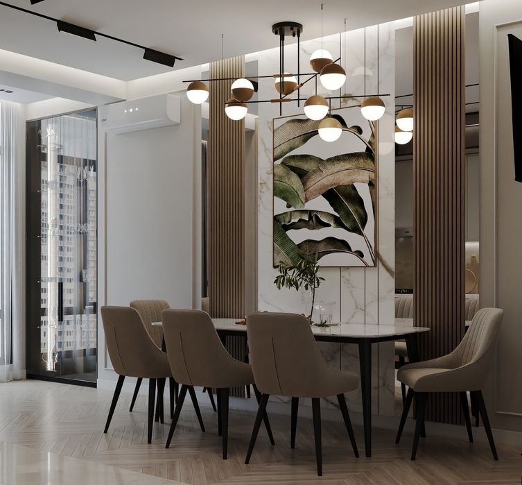 услуги дизайнера интерьера  в современном классическом стиле и хайтек