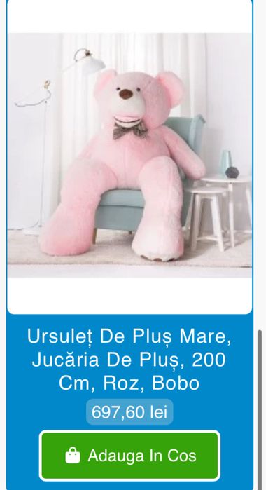 Ursulet de plus 200 cm roz bombon