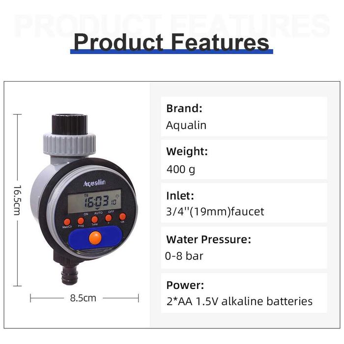 Таймер за поливане с дисплей, седмичен програматор