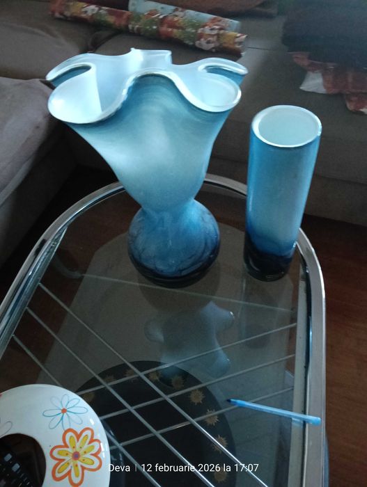 Set Vaza decorativa cu tavita din sticla, lucrat manual Topescu