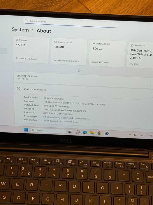Dell XPS 9305 Intel i5-1135G7/8RAM/512GB NVMe/Intel Iris XE/4k Touch