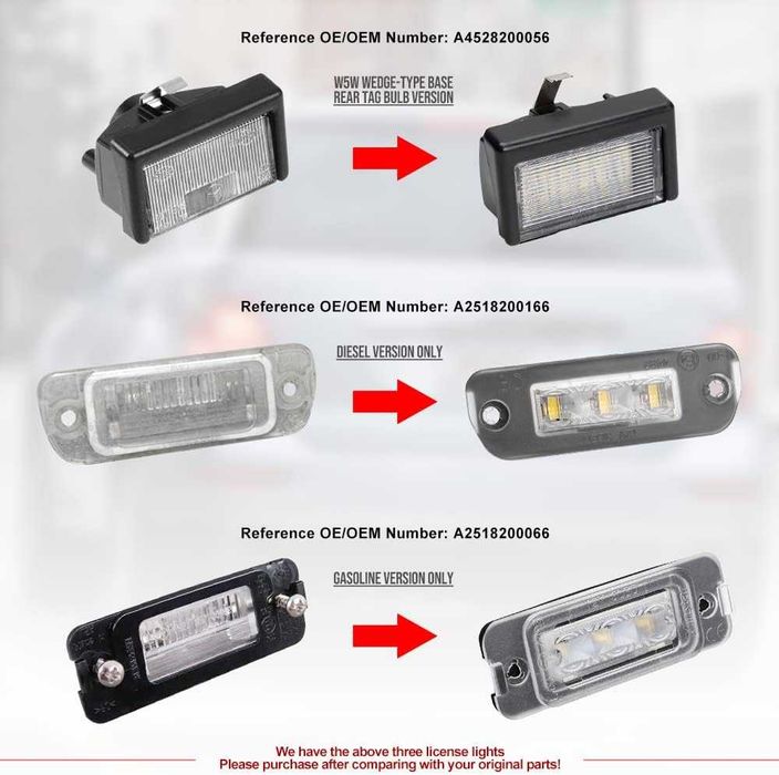 LED плафони регистрационен номер за Mercedes ML W164 X164 GL