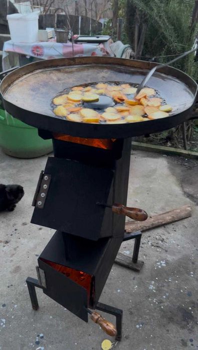 Sobă rachetă din oțel gros 150x 150x 4mm, rezistentă, tiraj reglabil