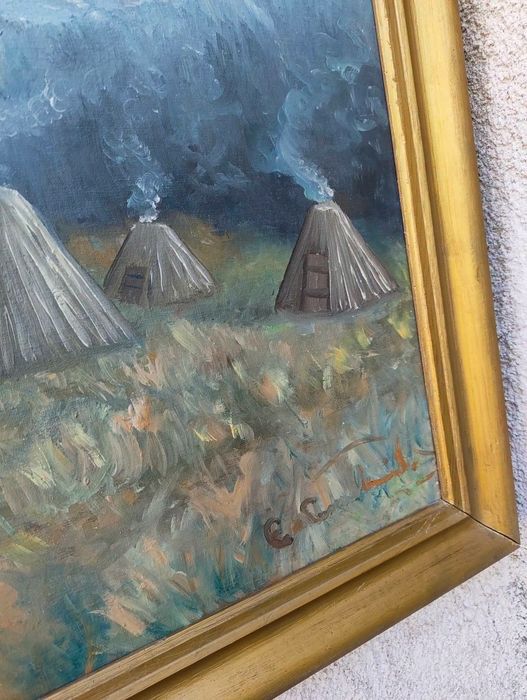 Голяма авторска скандинавска картина рисувана с маслени бои