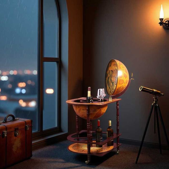 Нов - Голям Ъглов Глобус Мини Бар - Поставка за Бутилка / Вино/Юбилей!