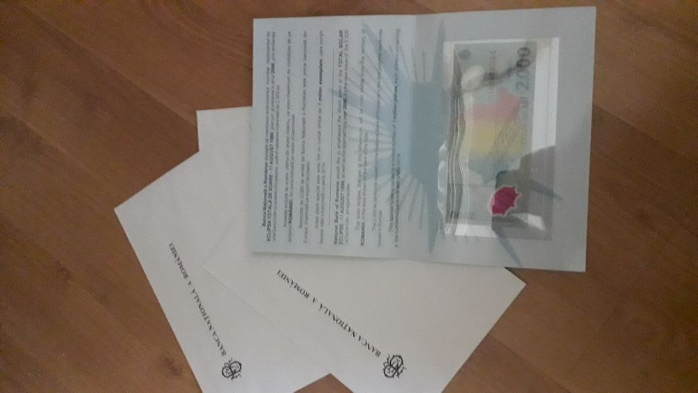 set bancnota 2000 eclipsa  + moneda eclipsa - suport, plic bnr, serie