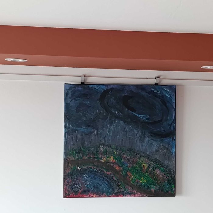 Tablou original pictat manual – peisaj abstract dramatic (acrilic pe pânză)