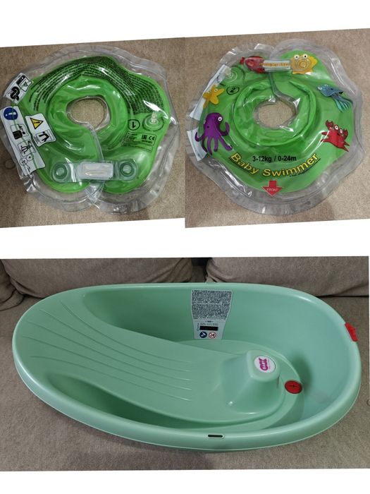Set baie bebe: Cădiță anatomică OK Baby Onda + Colac gât Baby Swimmer