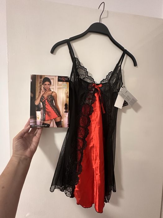 Chemise sexy roșu-negru Beauty Night mărime L/XL, nouă cu etichetă
