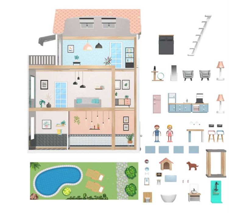 НОВА Дървена къща за кукли 64/80/31