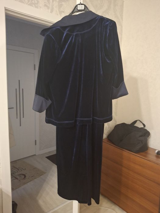 платье двойка велюровое тёмно-синий