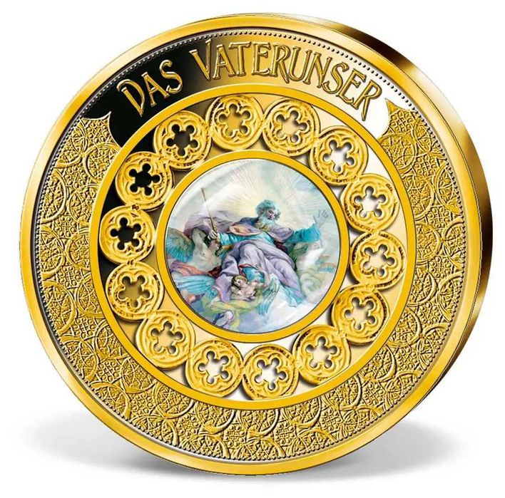 Позлатен Немски рядък Медал Vater unser im himmel картина в прозорец