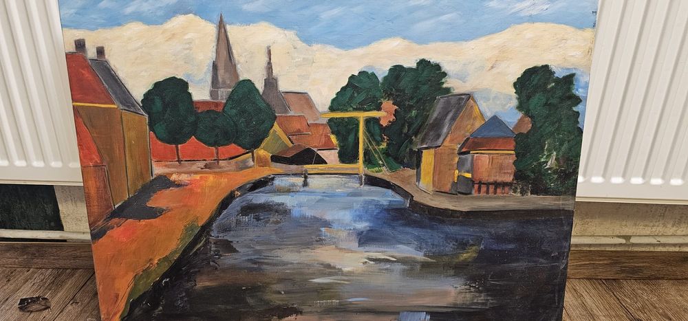 Tablou mare pictură în ulei pe pânză de in 80x60 cm - Semnat 2005