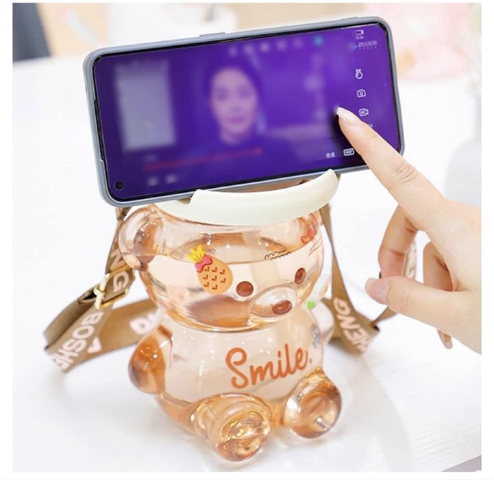 Бутылка для воды спортивная с трубочкой/ фляга детская Мишка 1000мл/