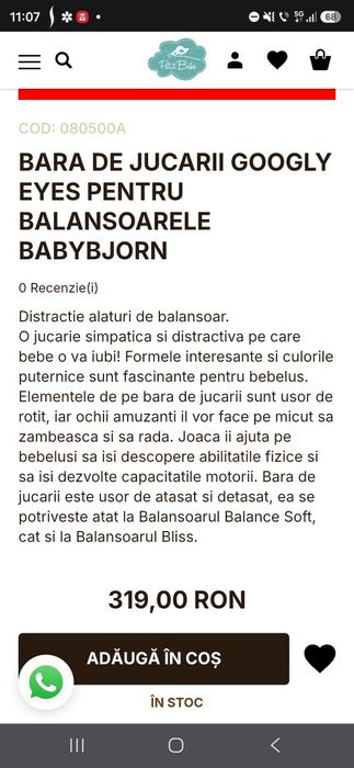 Balansoar Baby Bjorn + googly eyes