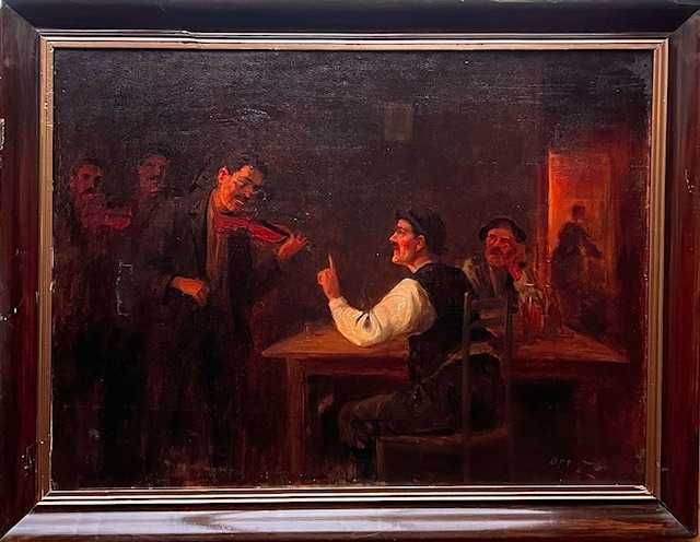 "LA CARCIUMA" Tablou F VECHI, ulei/panza, semnat OTT Z. 80X60cm+rama.