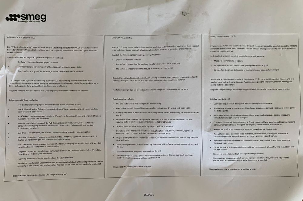 Мивка за вграждане под плот SMEG