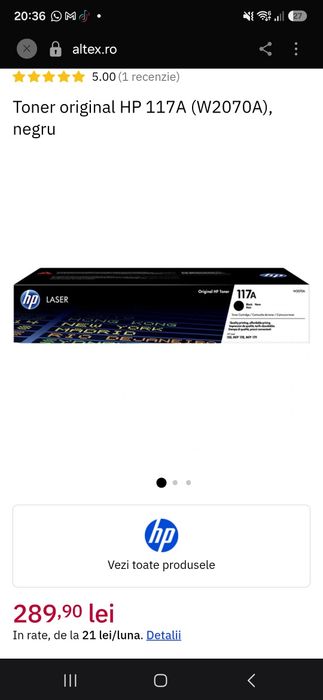 Toner Cartuș Original HP 117A Negru (W2070A) - Nou