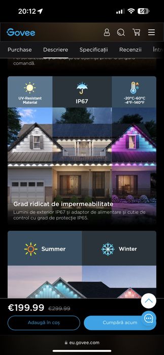 Govee kit lumini de craciun - lumini exterioare permanente si perdea