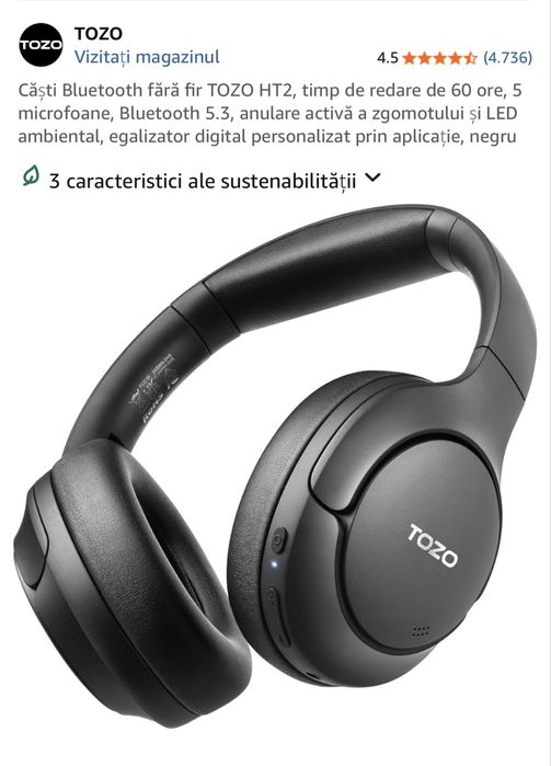 Casti over-ear TOZO HT2, Active Noise Cancelling, NOU Sigilate