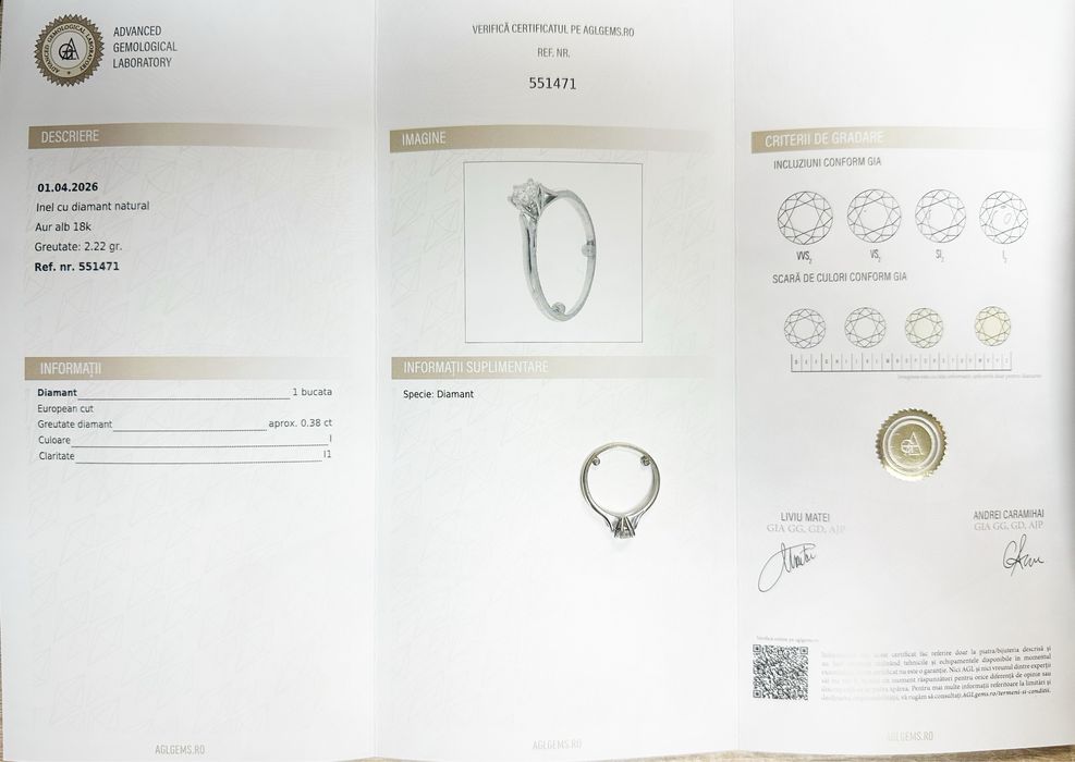 Inel din aur 18k cu diamant natural 0.38ct