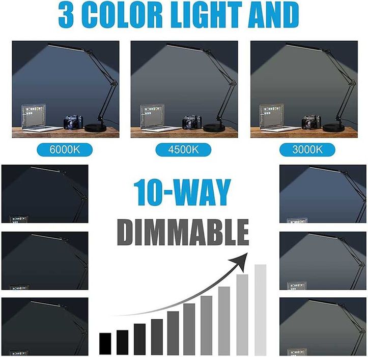 Lampa birou LED 2-in-1 3 culori de lumina brat flexibil USB 80 LED-uri