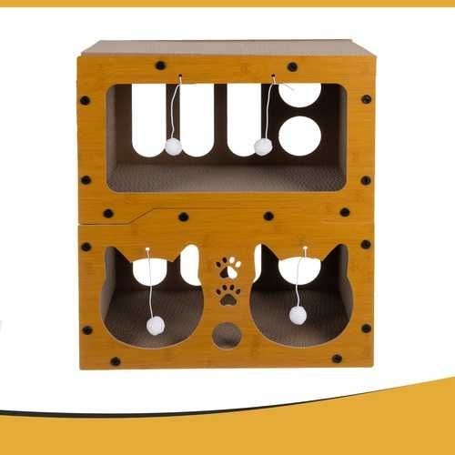 Драскалка за котки двуетажна къща легло с играчки неплъзгащо се