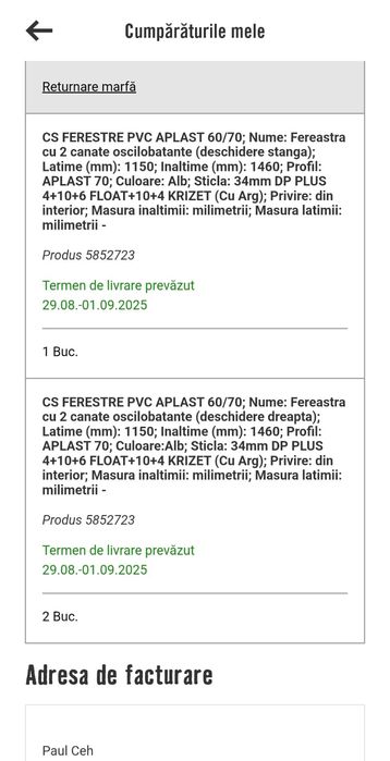 Geam termopan cu 2 canate oscilobatante