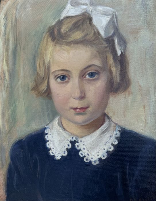 Pictura “Portret fetita” scoala Baia-Mare semnat Olejnic Janka