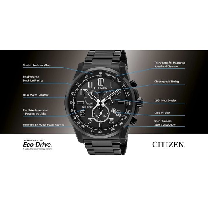 Citizen Eco-Drive Men's Chronograph Black Stainless Steel Watch
