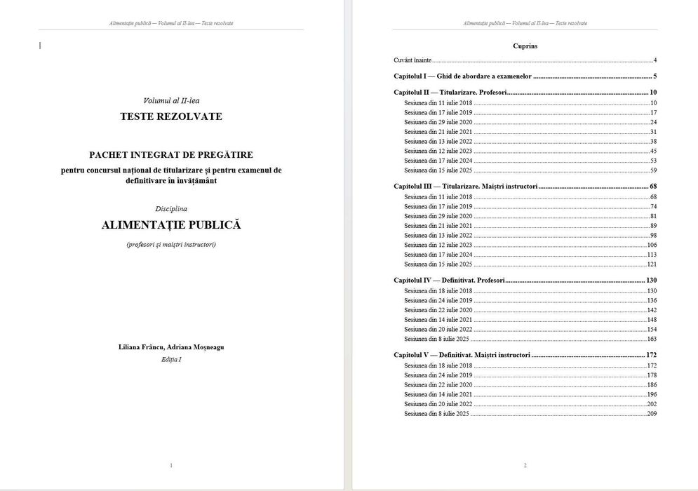 Disciplina ALIMENTATIE PUBLICA - pentru concursul national de titularizare si pentru examenul de definitivare in invatamant TEORIE + TESTE