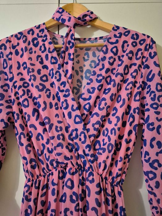 Рокля в розово и лилаво леопард
