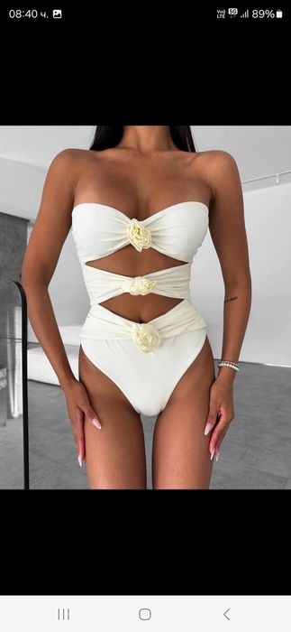 Бански с пола екрю нов