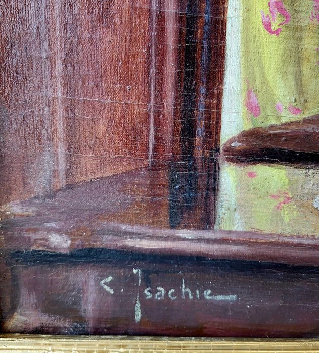 Tablou VECHI, ulei/panza, 100x80cm (80x60,5 pictura) semnat C Isachie.