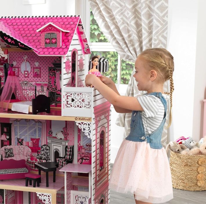 Дървена къща за кукли лед лента асансьор три нива стълби