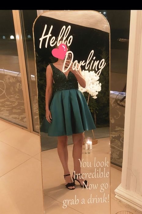 Rochie A-Line, satinata, de ocazie,verde smarald, mas S, eleganta