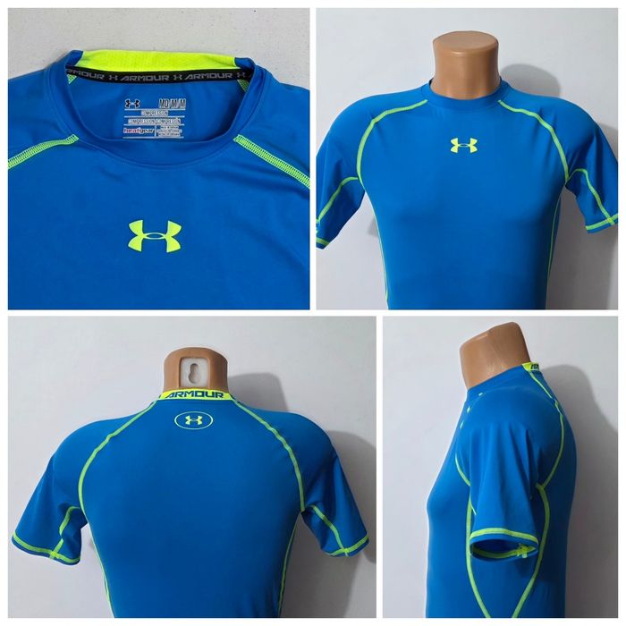 Under Armour, tricou compresiv cu mânecă scurtă UA HeatGear Blue Jet, ptr. bărbați, mărimea M
