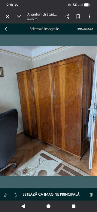 Dulap vintage lemn masiv furniruit – sifonier mare, elegant, anii 80.