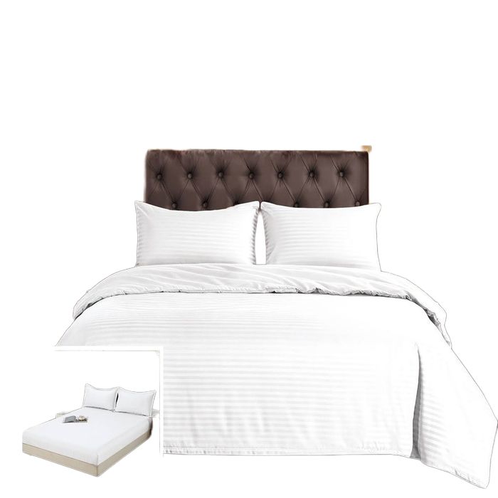 Lenjerie Damasc Suedia Dx013, Damasc, 4 Piese, Cu Elastic, Alb