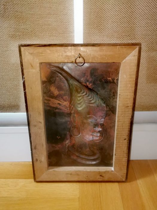 Антикварен Бюст жена стил арт нуво медна стенна плоча картина изкуство