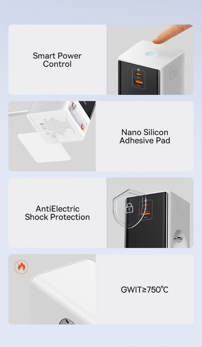 Baseus 65w Gan5 Smart Power Strip Зарядное устройство+ сетевой фильтр