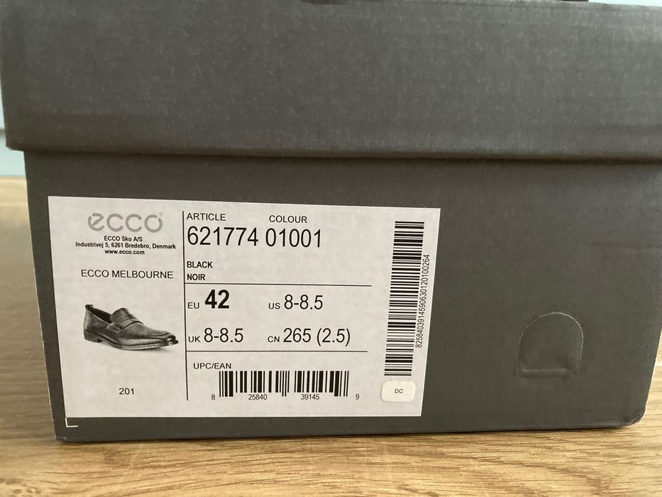 ECCO Чисто Нови Черни Мъжки Кожени Мокасини EU 42