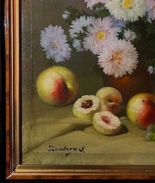 "Natura moarta cu flori si fructe" - ulei/panza, AUTENTIC, semnat Sandor NANDORY, cotat Artmark, dimensiuni 100x80cm(80x60 cm