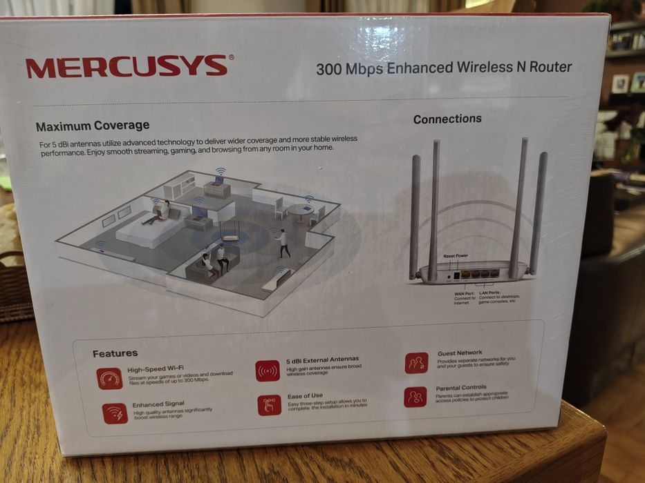 Безжичен рутер Mercusys MW325R, 300Mbps, 4 порта, 10/100Mbps, 4 антени