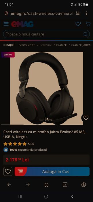 ‼️Jabra Evolve 2 MS 85 top casti NOI la cutie