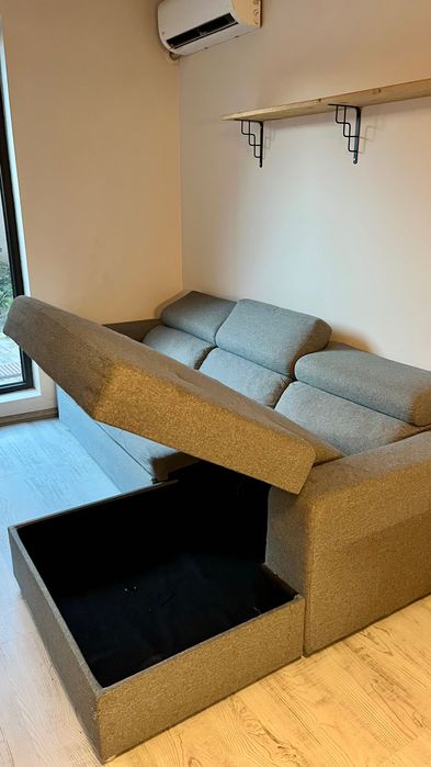 Разтегателен ъглов диван , тъмно сив