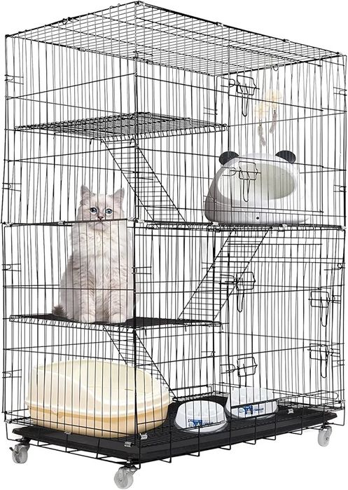 90х55х125см Голяма котешка клетка/ къща с 4 нива, стълбички и колела