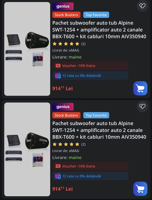 Subwoofer auto tub Alpine SWT-12S4